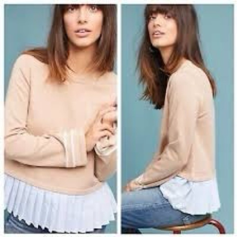 Anthropologie Women Moth pleated layered tan sweater Medium